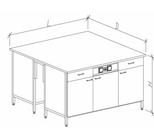 Стол-тумба островной на основе столов-тумб металлических с дверками, ящиками и розетками 1500 СТОкгм-М с/я.р.